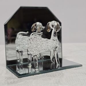 Spun Glass Poodle Dog Figurine On Mirror Stand NEW